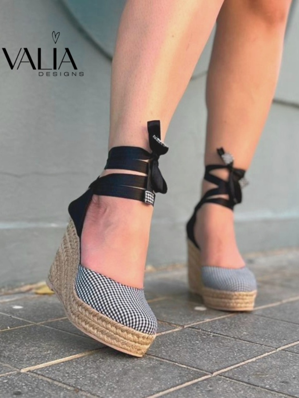 Vivalia Designs Black & White Gingham Lace-Up Espadrilles | New
